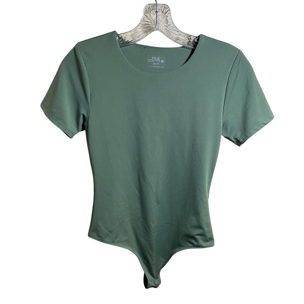SWS Contour Womens Sage Green Short Sleeve Thong Bodysuit Size Medium 90-3815
